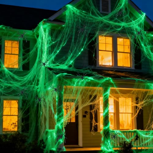 Decoración de Telaraña de Halloween, 100g Tela de Araña Elástica para Halloween+30 Plástico Realista Araña, para Exterior y Interior Halloween, Fiesta, Jardín Tela Espeluznante Blanca de Halloween