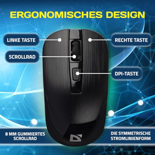Defender Wave MM-995 Kabellose Maus, Funkmaus, Laptop Maus Kabellos, 1600 DPI Wireless Mouse PC, USB Maus für PC, Computer Mouse, Funk Maus (Schwarz) – Bild 5