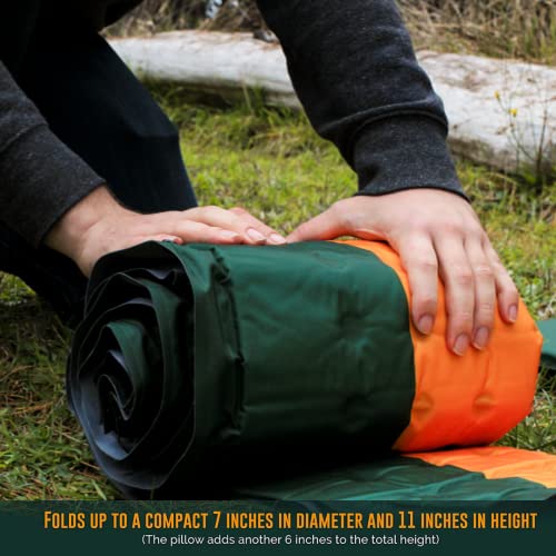 Ryno Tuff 24 X 75 Inch Lightweight Self Inflating Camping Sleeping Pad & Camping Inflatable Pillow Set - Ultralight Insulated Hiking & Backpacking Travel Gear For Adults - Packable Floor Sleeping Mat #TOP7