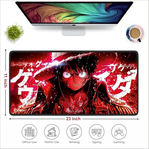 Image of Red Pirate Warrior XL Mouse Pad 58.5 x 28 cm Extended Gaming Desk Mat with Anti-Slip Rubber Base Mousepad for Smooth Surface Desk pad for PC & Laptop Use Waterproof & Stiched Multicolour Deskpad