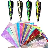 Flame Reflections Nail Stickers,Nail Foil Transfer Sticker,16 PCS Holographic Flame Nail Art Stickers Tips Wraps Foil Transfer Adhesive Glitters Acrylic DIY Nail Art Decoration