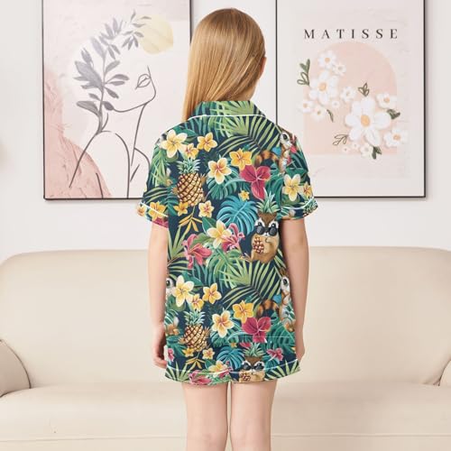 ALAZA Pineapple Capybara Palm Leaf Satin Pajamas Set Short Sleeve Button Down Sleepwear Summer Pjs 2 Piece4