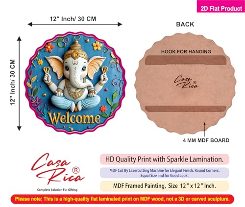 Image of Casa Rica MDF Wooden Wall Art 12x12 Inch | Ganesh Ji Sparkle Laminated Wall Hanging Frame for Living Room, Bedroom, Office & Pooja Room | Modern MDF Home Decor Painting | Wall Hanging Gift Item (GD 002)