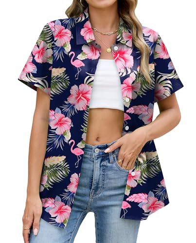NQIQO Women Hawaiian Shirts Summer Floral Button Down...