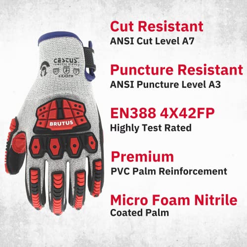 Cestus Brutus Hd, Level A7 Cut Resistant Work Gloves, Impact Gloves, Nitrile Coated, Touchscreen, Puncture Resistant (Medium) #TOP2