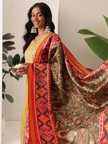 Image of Kalamkari Patola Dupatta Digital Printed With Handmade Tassels