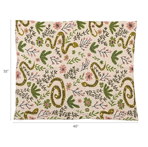 Image of Creative Co-Op Cotton Knit Baby Blanket with Snakes and Flowers, 40 inch L x 32 inch W