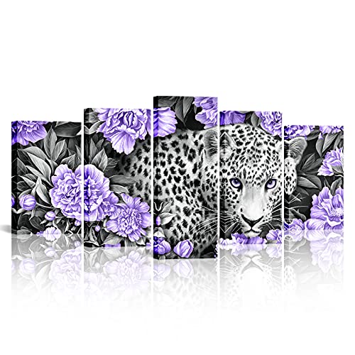 Kalormore 5 Pieces Wildlife Animal Canvas Wall Art Black and