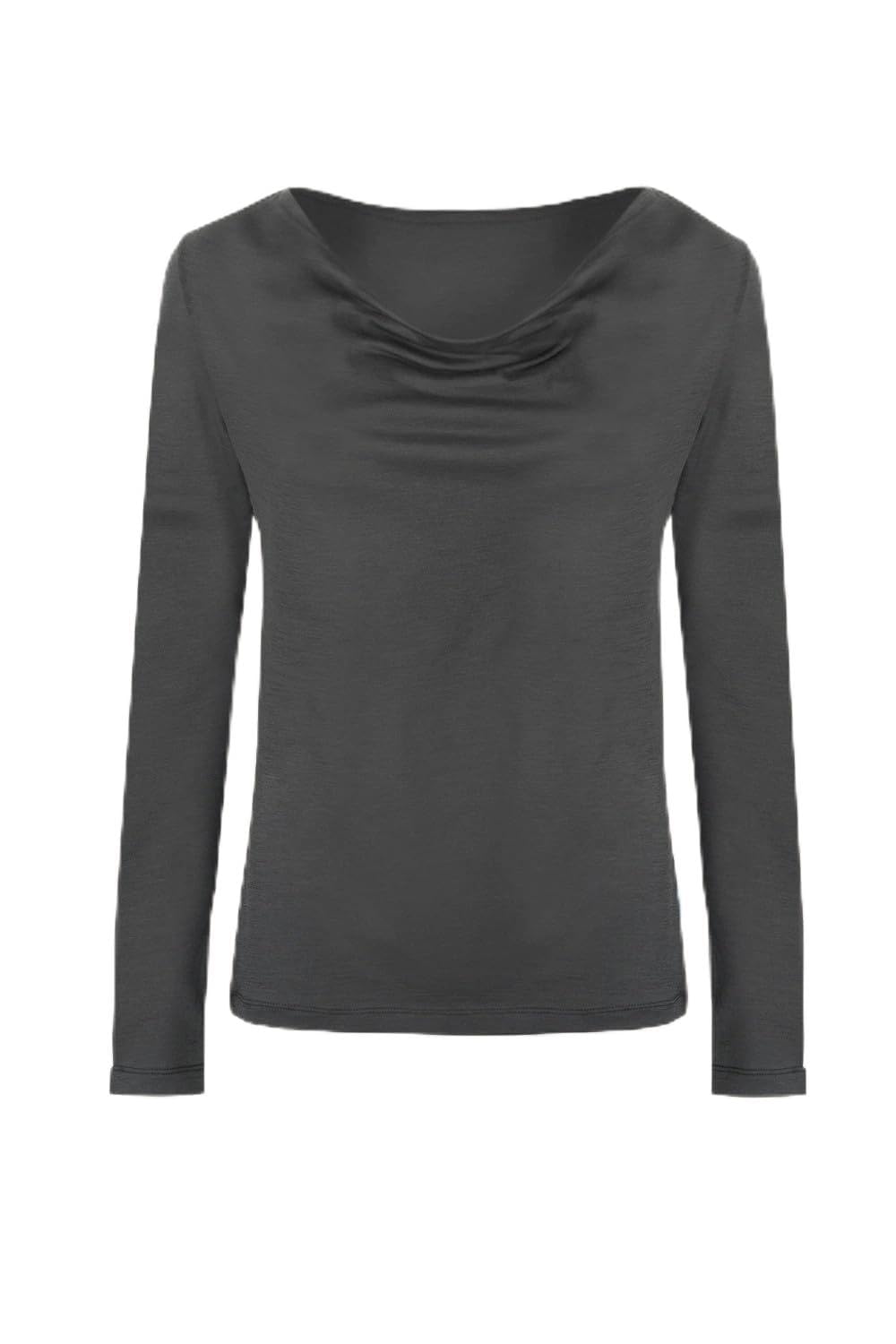 Bluzka damska z wełny merino z długim rękawem i dekoltem typu woda w kolorze szarym – Paterns | Oddychająca, termoaktywna, miękka i naturalna | Elegancka bluzka premium (DE/NL/SE/PL, Alfa, L)
