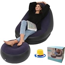 Air Sofa, Air Bed, Air Bed, Ottoman Included, Chair, Load Capacity 330.7 lbs 150 kg, Single Seat, Includes Air Pump, Interior Seat Set Blue