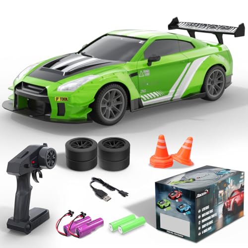 RACENT RC Drift Car, High Speed Remote Control Car, 4WD RC Cars with LED Light, Racing and Drifting Wheels, 2 Batteries, Toy for Boys, Girls, Kids (Gr