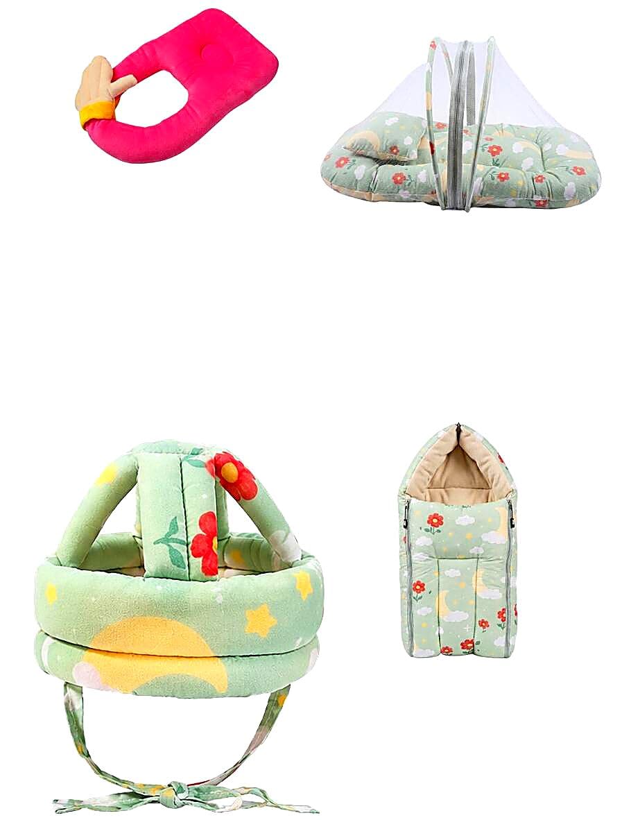 Complete Baby Bedding & Safety Set | Hugging Pillow, Foldable Mosquito Net, Baby Safety Helmet & Sleeping Bag | Soft Cotton Newborn Baby Essentials for Home, Crib, Bassinet & Travel-image-39