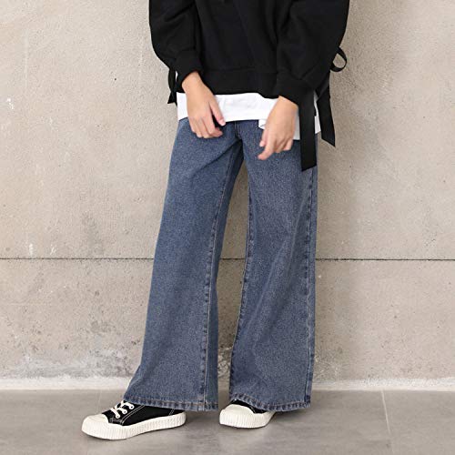 Evelin LEE Little Girls Loose Fit Wide Leg Jeans Fashion Solid Color Denim Pants Casual Trousers4