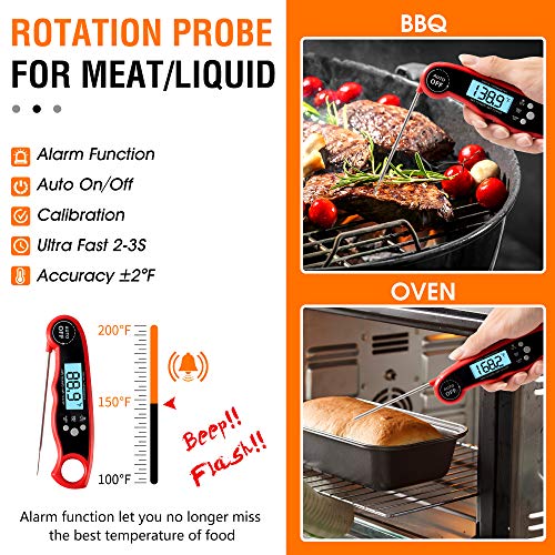 Olaosiry Meat Thermometer For Food Cooking- Digital Probe Thermometer Instant Read Grilling Thermometer Oven Safe - Dual Probe Thermometer For Turkey Bbq With Alarm (Red) #TOP2