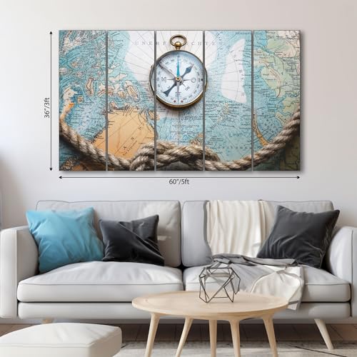 Image of The Castle Decor World Map Painting With Frame 5 Big Size Multiple Frames Wall Art Painting for Living Room,bedroom,drawing Room,hotels-wooden Framed-digital Painting (36x60 inch, Multicolor1)