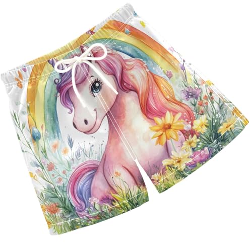Pigsaly Boys Swim Trunks Cute Unicorn Rainbow Grass Boys Board Shorts Swimsuit Swimwear Summer Bathing Suit 3T