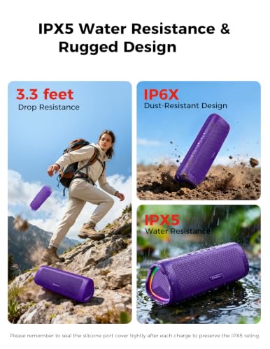 Image of Bluetooth Speaker, 20W HD Sound, Portable Wireless, IPX5 Waterproof, Up to 24H Playtime, TWS Pairing, for Home /Party /Outdoor /Camping /Beach Essentials, Electronic Gadgets, Birthday Gift (Purple)