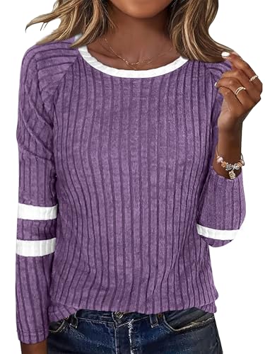 ANRABESS Women Long Sleeve Tops Color Block Casual Shirts Lightweight Sweaters Fall Fashion Outfits 2025 Teen Girls Clothes