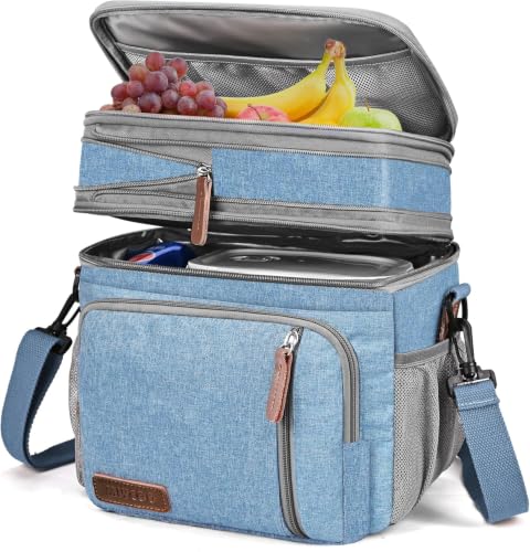 Image of MIYCOO Lunch Bag & Lunch Box for Men Women, Double Deck Leakproof Insulated Soft Large Adult Camping Cooler bag for Work, Beach, Picnic, Travel (Blue, 15L)