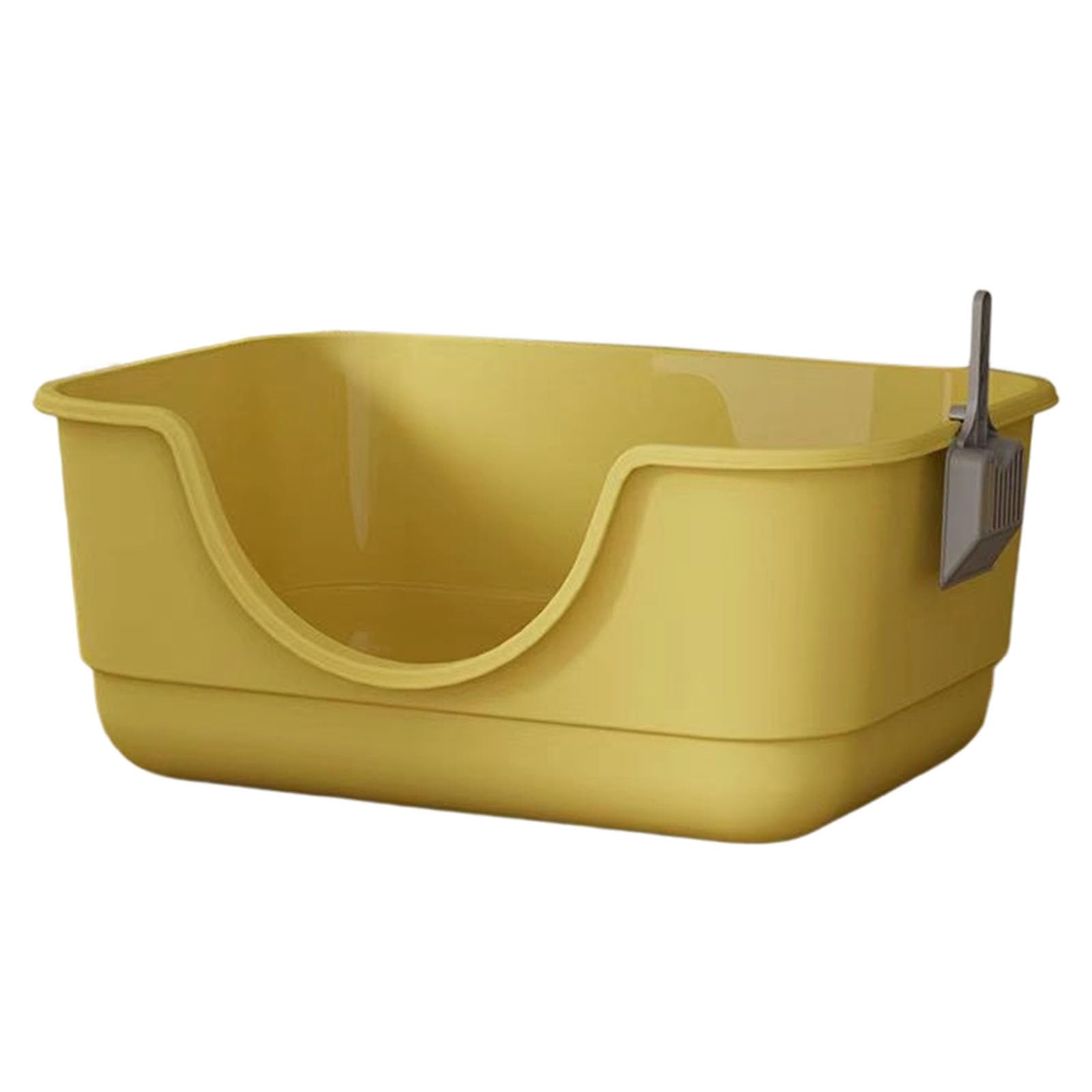 High Sided Cat Litter Tray Large Open Top with Scoop Kitten Litter Tray With Lowered Entry,Non Stick Surface,Splash Guards Durable Plastic Easy Clean,Indoor Pet Potty,40x30x17cm (Yellow, without mat)