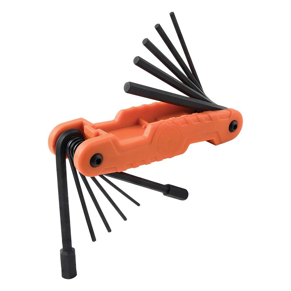 Klein Tools Orange 70540M Compact Folding Hex Key Set, 8-Key Metric Sizes 1.5Mm To 8Mm, Industrial Strength Heat Treated Alloy Steel