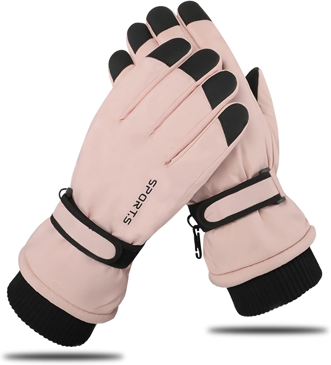 Women Winter Ski Gloves, Waterproof Touchscreen Anti-Slip Snowboard Gloves for Skiing Running and Cycling (Pink Black)