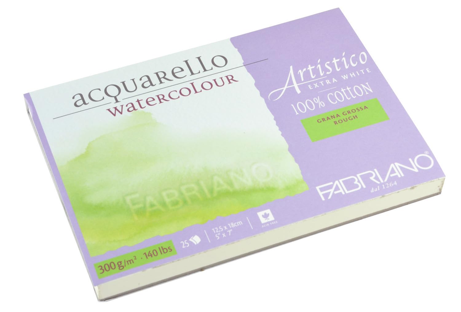Fabriano Artistico Extra White Watercolor Paper - 12.5 X 18 Cm Block, 25 Sheets