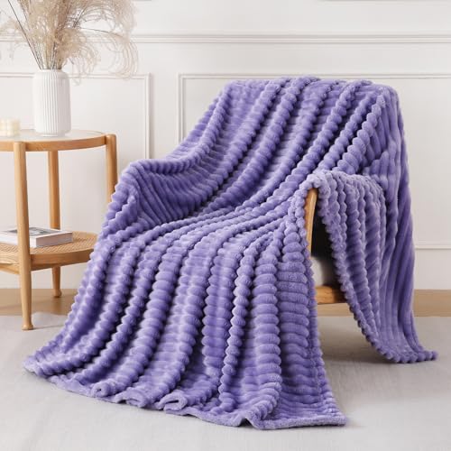 YIICKO Lavender Throw Blanket for Couch Sofa 50x60 inches Striped Design