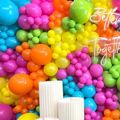 Image of 412pcs Summer Tropical Balloon Arch Garland Kit, Different Sizes 18 12 10 5inch Rainbow Hot Pink Green Orange Blue Purple Balloons for Hawaiian Luau Aloha Baby Shower Birthday Party Decorations