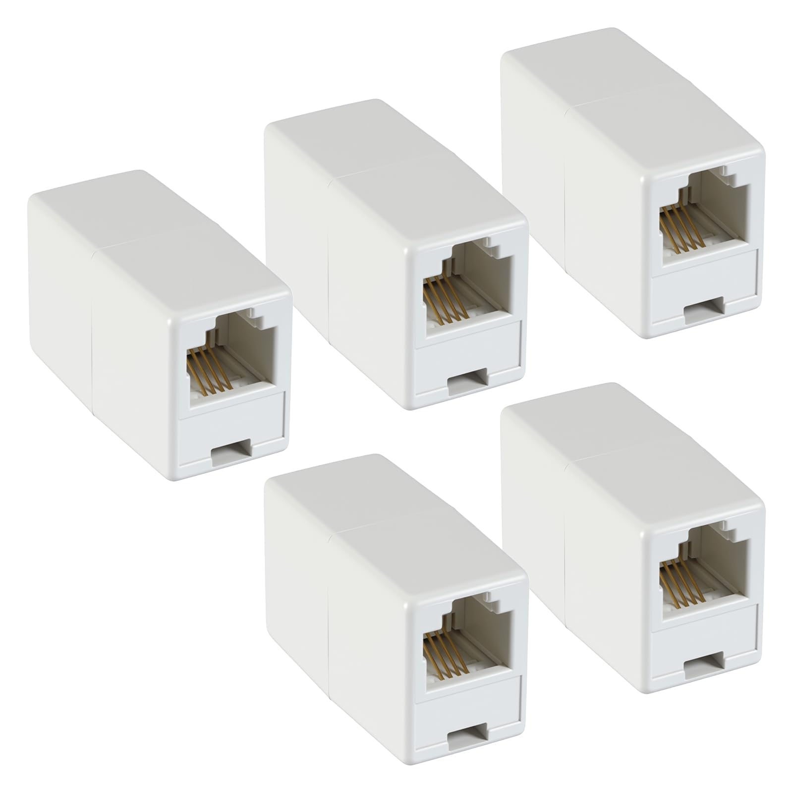 DIANZHU 5 Pack RJ11 Coupler Connectors Telephone Line Connector Phone Cord Adapter RJ11 6P4C Female to Female Straight Telephone Cable Cord Extension Adapter for Landline Phone and Fax White-image-28