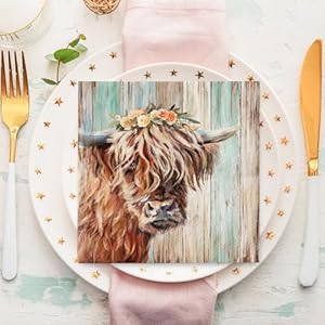 Anydesign 80pcs highland cow paper napkins rustic farmhouse disposable luncheon napkins floral cow dessert dinner hand napkin for dinner table supplies 65 x 65 inch  urban country home decor