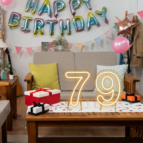Image of Number 9 LED Neon Sign Backdrop Birthday Party Decoration, 11.3 inch Height Warm White Marquee Numbers Nine Light Up Sign for Wedding Anniversary Window Wall Table, Indoor Battery Operated or USB