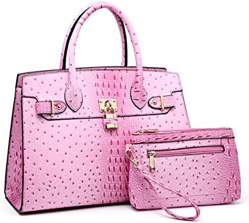 Women Ostrich Handbag Fashion Ladies Shoulder Bag Top Handle Satchel Purse 2 Pieces Set