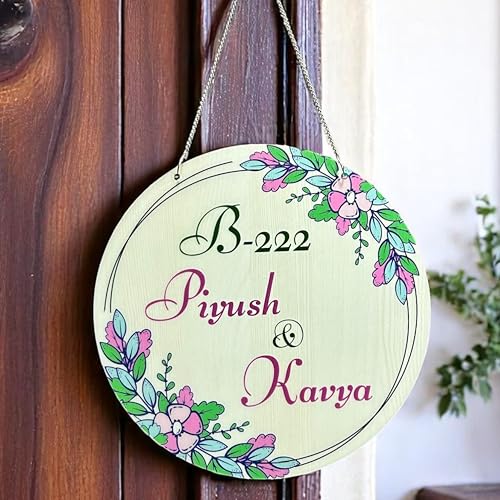 Image of P Arts Personalized Door Name Plate for Home Entrance Round Shaped 10x10 Inch Name plate for home entrance, Door name plates MDF Wood, Black & White (Colorfull-04)