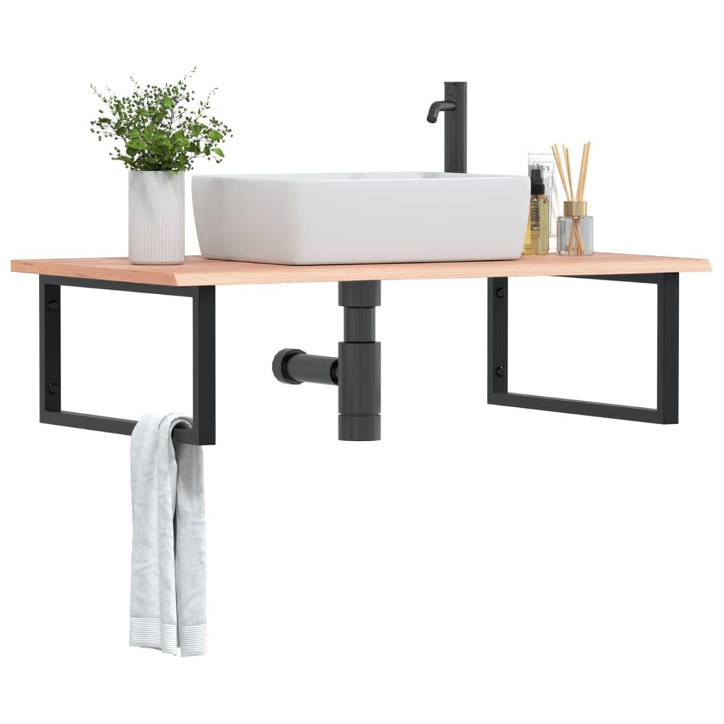 Piano per lavabo in legno di rovere massiccio con supporto in acciaio, 100 x 60 cm, portata fino a 100 kg, salvaspazio per bagno, mobile da bagno, mensola