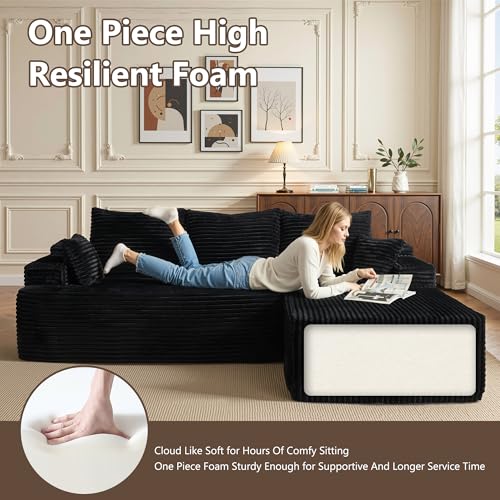 Image of HOOOWOOO Plush L Shaped Sectional Couch,97 inch Assembly Free Modern Minimalist Sofa,Boneless Corner Couch in A Box for Apartment Renting House Office(Right Chaise Black)