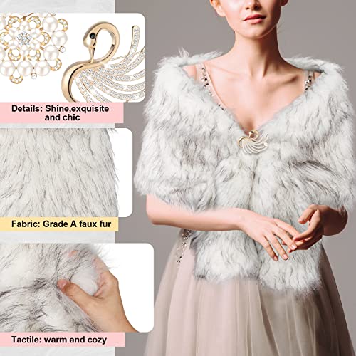 Geyoga 6 Pack Women's Faux Fur Shawl Fur Bridal Bridesmaid Wrap Winter Wedding Scarf Stoles with Pearl Rhinestone Brooch3