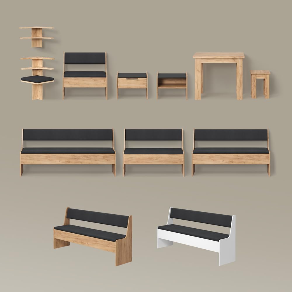 Livinity Conjunto con Banco esquinero Tiberio, Roble Dorado, 150 x 120 cm con Mesa