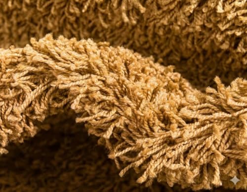 Image of Shaggy Polyester Microfiber Round Rug Carpet for Living Room | Ultra Soft Fluffy Plush Area Rug | Anti-Skid Non-Slip Backing | Washable Carpet for Bedroom- (3x3 feet, Ring Gold, Round)