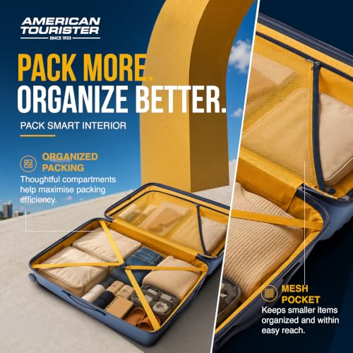 Image of American Tourister Cleva S | Luggage Trolley Bag (67 cm) | 360 8 Wheel Travel Luggage | 2 Compartments | Hard Luggage Polypropylene Suitcase | Mounted TSA Lock | 3 Years Warranty | Blue & Navy Blue