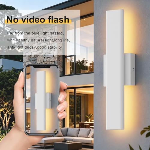 Image of Aipsun 15.7 inch LED Outdoor Wall Sconce, Modern White Exterior Wall Light | 2 Pack 3CCT(3000K-4000K-6000K) IP65 Waterproof, Memory Function, Linear Outside Wall Light for Entrance, Garage, Porch, Patio