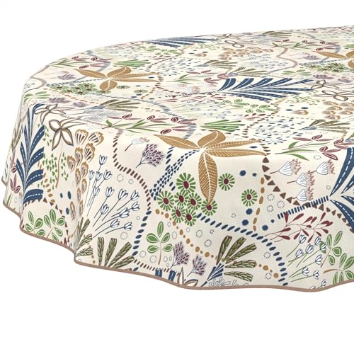Nappe en toile cirée - Lavable - Facile d'entretien - Imperméable - Effet lotus - Nappe de jardin - Ethnique - Ovale - 220 x 140 cm - Avec ourlet (bordée)
