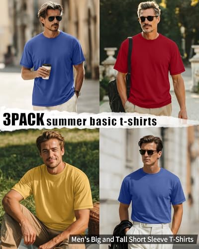 Image of Neer 3 Pack Big and Tall T-Shirts for Men L-7xl Tops | Large Casual Stretch Workout Tees, Short Sleeve Crewneck Oversized Shirts, Classic Summer Outfits, Comfy Basic Loose Clothes