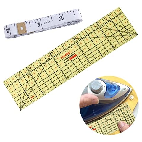 Svalor Hot Ironing Ruler with Inches System, Heat Resistant Ruler, Hot Hem Ruler and Dual Sided Measuring Tape, 2-Piece Ruler Set for Home Ironing, Patch Tailor Craft, DIY Sewing Supplies Cover