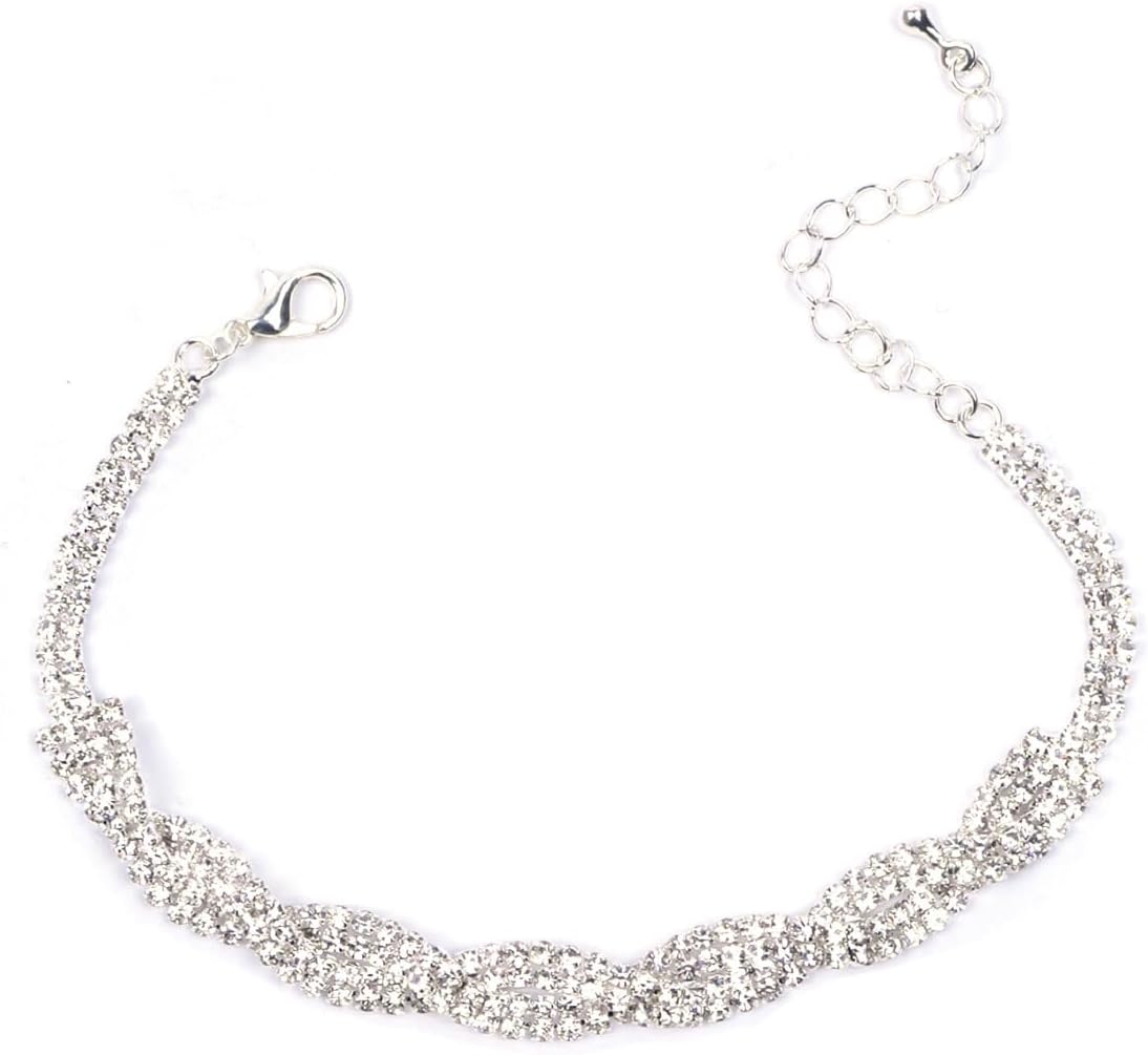 Rhinestone Link Bangle Bracelets for Women Wrap Crystal Chain Tennis Bracelet Bridal Wedding Party Costume Jewelry - Image 9