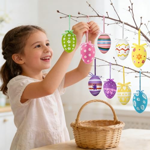 CHAOTEMAI 24 Stück Ostereier Die Ostern Deko Ostereier zum Aufhängen Draußen, Plastik Outdoor Kleine Osteranhänger aus Plastik für Dekoration Party