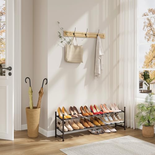 Image of Tajsoon 2 Tier Expandable Shoe Rack for Closet, 28 inch-41 inchAdjustable & Stackable Shoe Shelf Storage, Metal Shoe Rack Organizer for Front Door Entrance, Closet, Garage, Entryway, Bronze