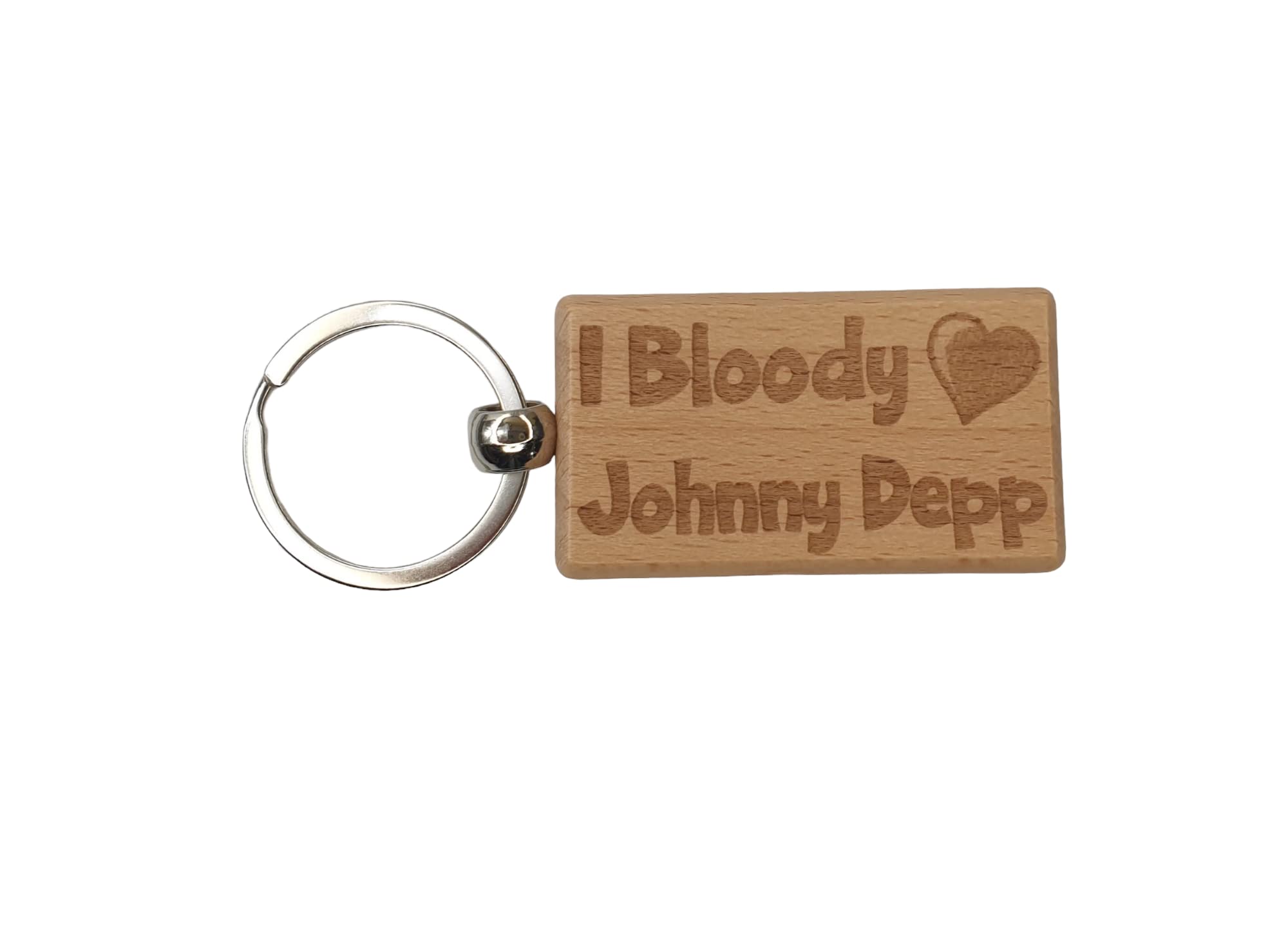 Decalarama Brown Johnny Depp Keyring Gift - I Bloody Love Heart - Engraved Wooden Movie Fan Birthday Fun Cute Novelty Present