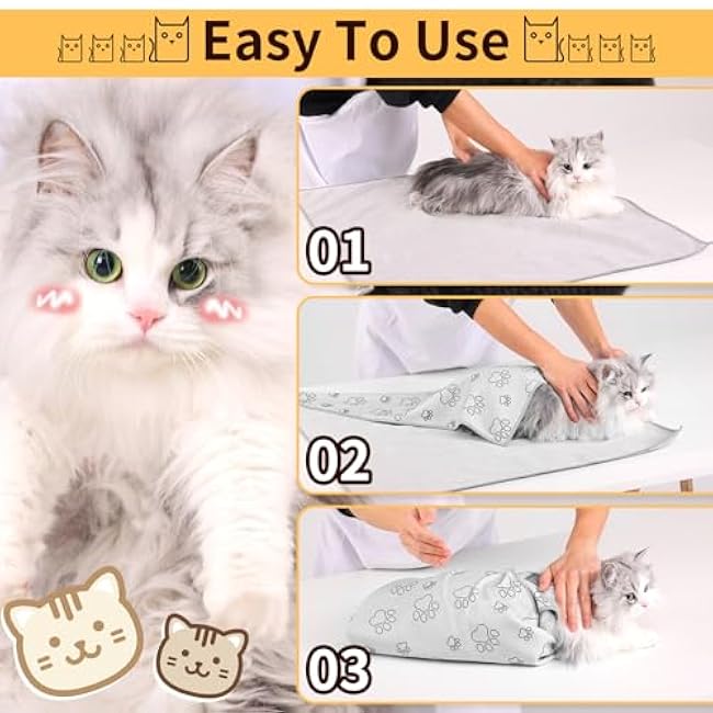 Cat Wrap for Cutting Nails, Self Adhesive Cat Wrap for Nail Clipping, Cat Restraint for Grooming, Cat Swaddle Wrap for Medication, Cat Grooming Wrap for All Cats, Cat Restraint Bag-BhkItAHm
