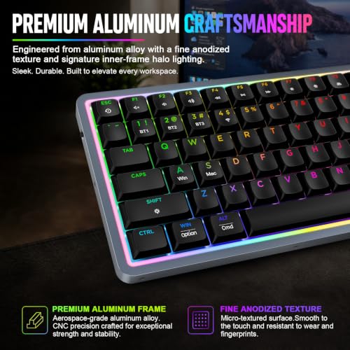 Air75 Low Profile Wireless Mechanical Keyboard, 75% Aluminum Frame, Hot Swappable, PBT Keycaps, RGB Backlit, Bluetooth/2.4GHz/USB-C, Gaming Keyboard with Web Driver for Mac Windows (Black) - Image 6